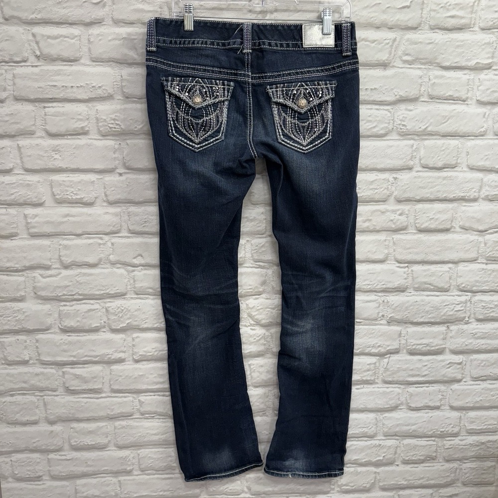 Maurices‎ Premium Low Rise Blue Jeans 7/8  Embellished Bling Pockets Dark Wash